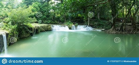 Chet Sao Noi Waterfall In Tropical Rainforest With Rock And Turquoise