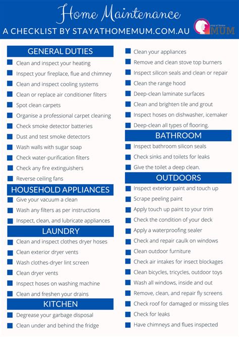 Home Maintenance Checklist Stay At Home Mum