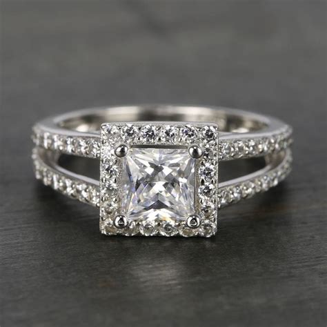 Princess Cut Diamond Ring With Halo And Split Shank
