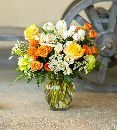 Flower length about 19.7 inch, the width of each bundle flower is 7 inch, flowers lower head diameter about 0.5 inch, a total of 5 big fork, total about 102pcs small flowers. Orange Blossom Bouquet in Elk Grove, CA | Laguna Flowers