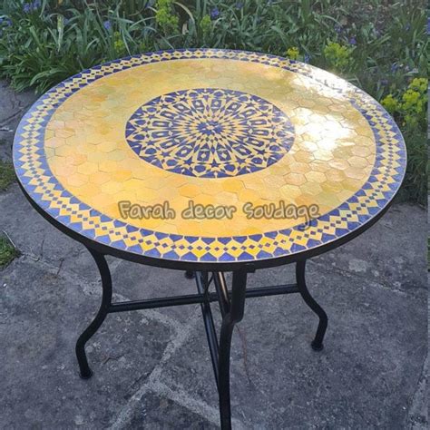 Moroccan Mosaic Table Handmade Yellow And Blue Moroccan Etsy