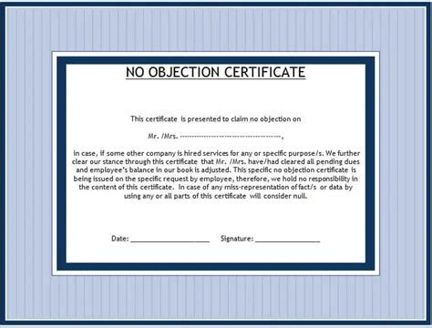 No Objection Certificate Template Image Word Templates Pro