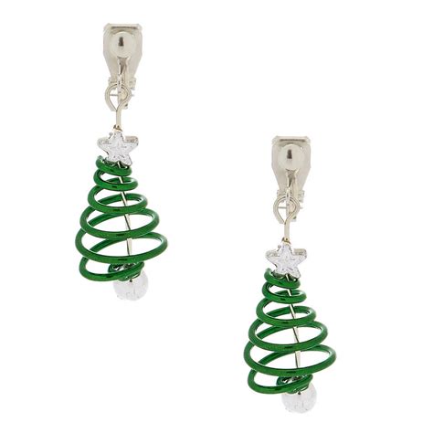 1 Spiral Christmas Tree Clip On Drop Earrings Green Claires