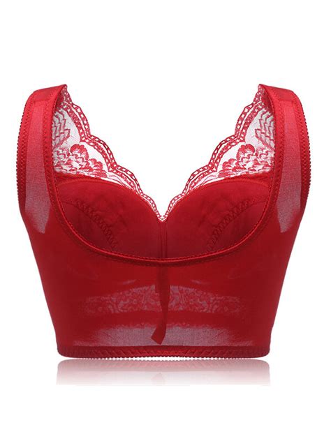 Sexy Plus Size Wireless Full Coverage Lace Trim Deep Plunge Busty Bras