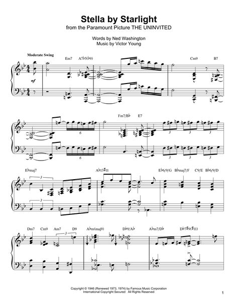 Stella By Starlight Sheet Music Oscar Peterson Piano Transcription