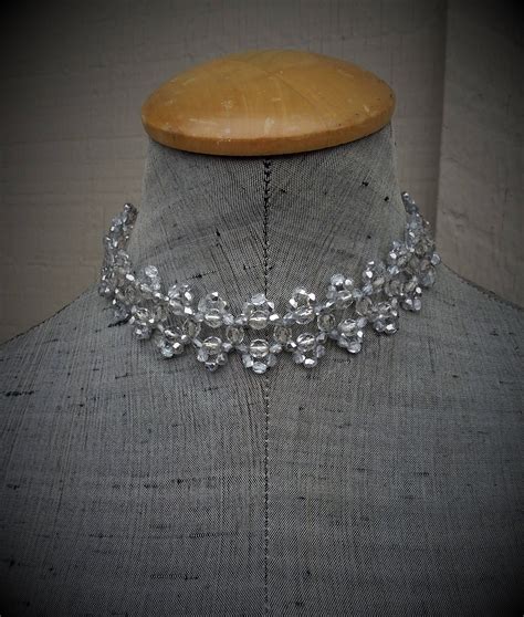 Dramatic Silver And Clear Crystal Wide Choker Necklace Etsy In 2020
