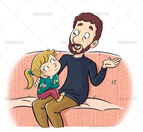 Ilustración De Un Padre Hablando Con Su Hija En El Sofá Dibustock