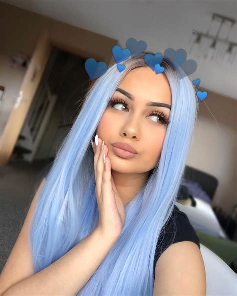 Long Light Cerulean Bright Blue Straight Synthetic Lace Front Wig