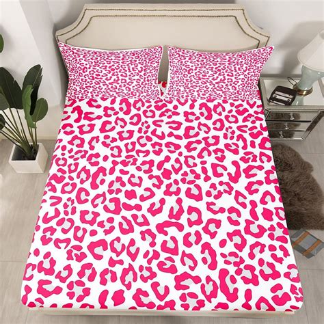 Qibaidan Homewish Pink Leopard Print Fitted Sheet Full Size Cheetah