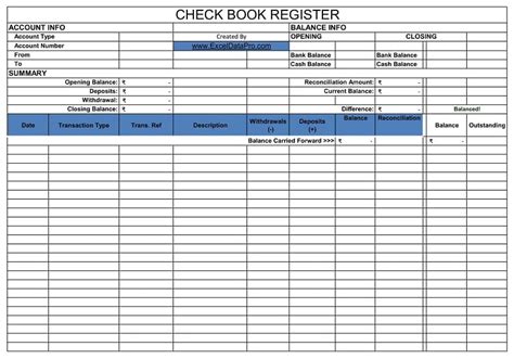 Balance Checkbook Template Ms Excel Templates