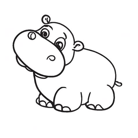 Cute Hippo Clipart Coloring Page · Creative Fabrica
