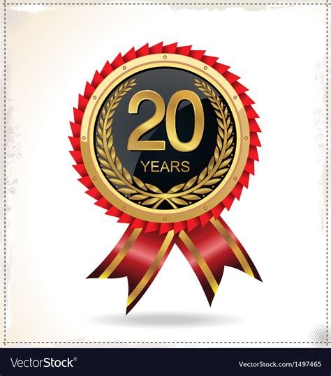 20 Years Anniversary Golden Label With Ribbon Vector Image