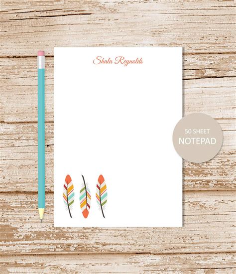 Personalized Notepad Tribal Feathers Notepad Feather Note Etsy