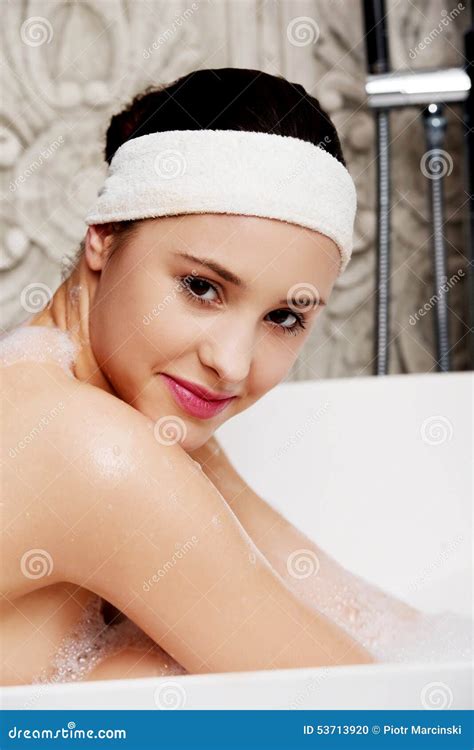 Bathing Woman Relaxing In Bath Stock Photo Image Of Happy Healthy