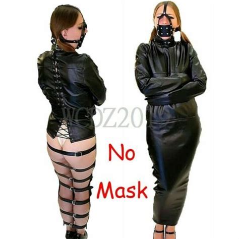 Women BDSM Pu Leather Overall Straitjacket Leg Binder Bondage