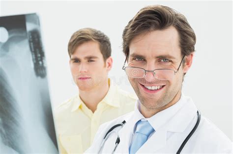 Smiling Male Doctor Patient Examining Lungs Xray Stock Photos Free