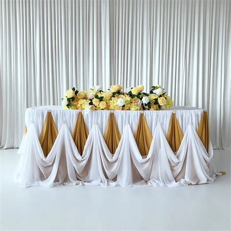 1piece 10ftx30inch New Design Gold White Chiffon Table Skirting With