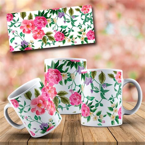 Floral Sublimation Mug Design Flowers Mockup Free Digital Etsy