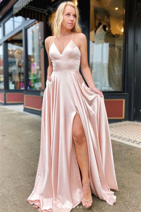 Simple Pink Satin Long Prom Dress Long Evening Dress Dresstby