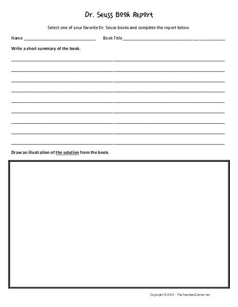 Dr Seuss Book Report Solution Worksheet For 3rd 6th Grade Lesson