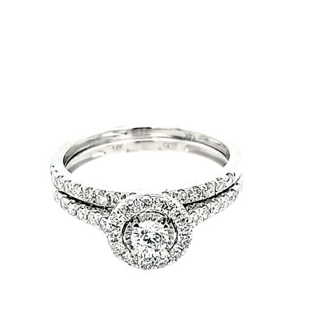halo bridal set with 75ctw round diamonds in 14k white gold hoppe jewelers