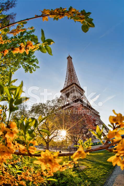 Eiffel Tower During Spring Time In Paris France Stock