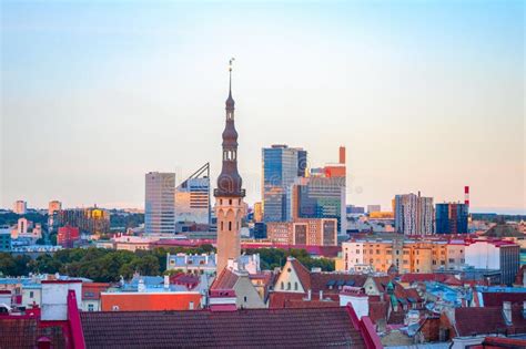 Sunset Cityscape Tallinn Downtown Estonia Stock Photo Image Of