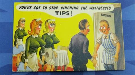 Saucy Bamforth Comic Postcard 1960s Big Boobs Stop Pinching Waitresses Tips Ebay