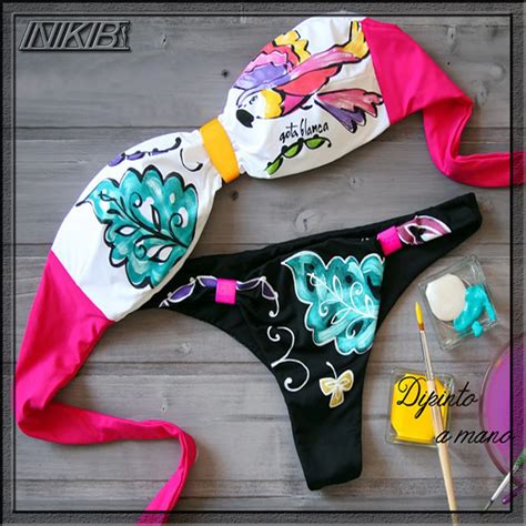 Inikib Cartoon Design Swimwear Women Sexy Bikini Beachwear Bathing Suits Set Print Low Waist