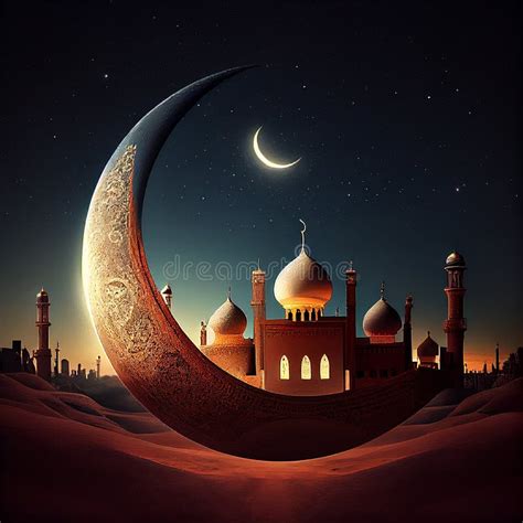 Fastening Month Of Ramadan Religion Of Islam Crescent Moon Over The