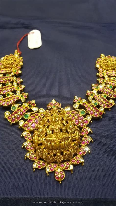 Gold Kundan Antique Necklace South India Jewels
