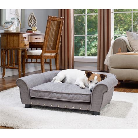 Enchanted Home Pet Brisbane Grey Linen Pet Sofa Pet Sofa Bed Dog