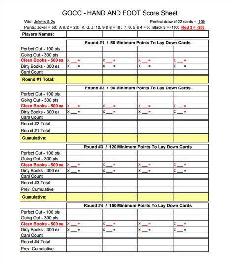 There are numerous variations of this game and no standard rules. Hand and Foot Score Sheet - 6 Download Free Documents in PDF , Word | Family card games, Card ...