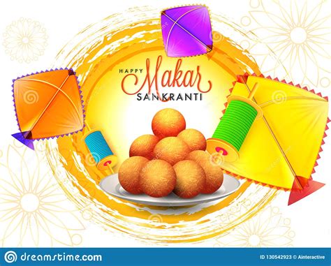 Happy Makar Sankranti Greeting Card Design With Illustration Of Stock