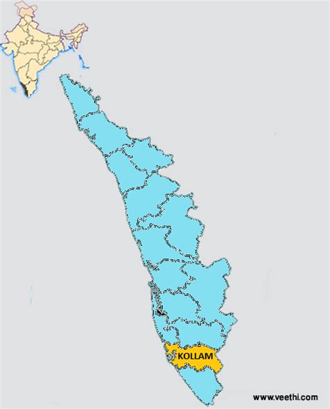 Explore the detailed map of kerala with all districts, cities and places. Kollam District