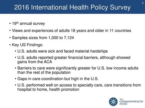 Commonwealth Fund 2016 International Health Policy Survey Of Adults In