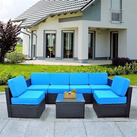 Shop Mcombo Outdoor Patio Black Wicker Furniture Sectional Set All