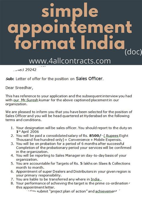 appointment letter format india  sample contracts