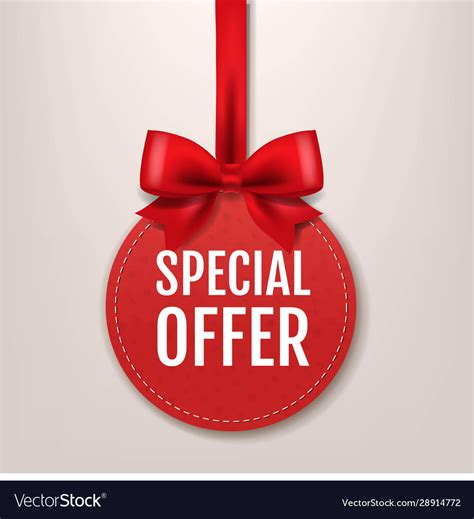 Red Paper Special Offer Label With Silk Ribbon Vector Image