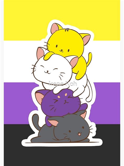 Nonbinary Pride Flag Kawaii Cats Cute Lgbtq Non Binary Kitty For Enby