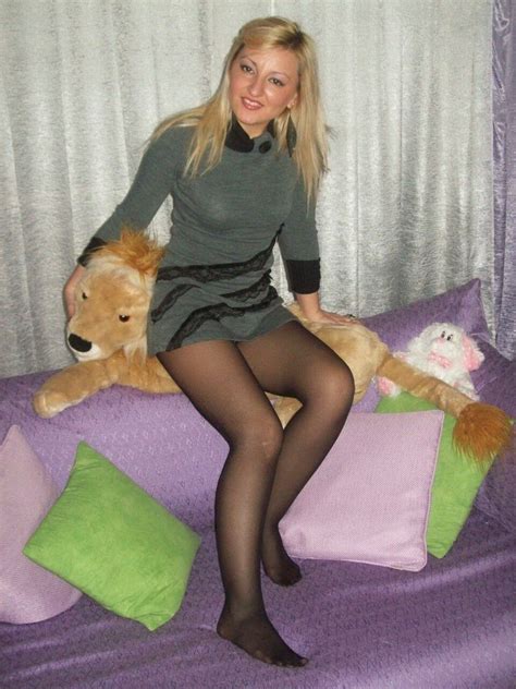 Hot Wife In Knitted Dress And Black Pantyhose Without Shoes Woman In