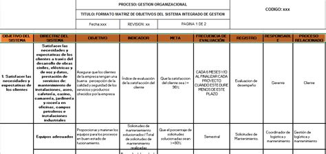 Matriz De Objetivos Del Sistema Integrado De Gestion Material Educativo