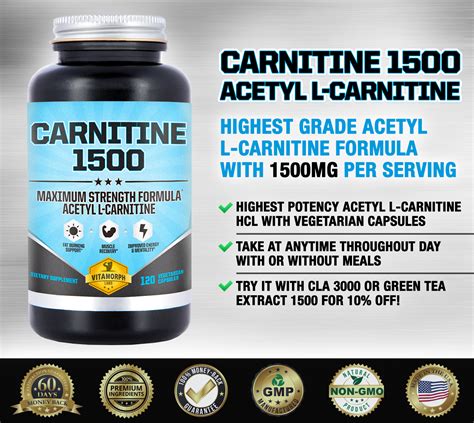 Carnitine 1500 1500mg Acetyl L Carnitine Supplement 120 Vegetarian