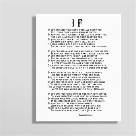 Rudyard Kipling If Poem Print If Quote Poster If You Can Etsy