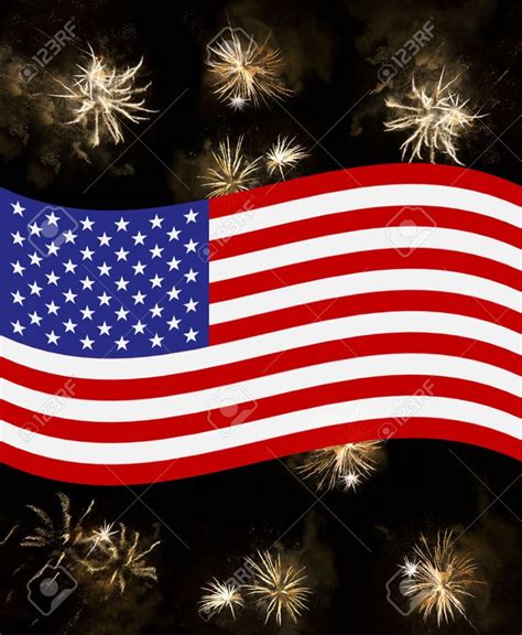 Stock Photo American Flag Waving Over July 4th Fireworks Beautiful