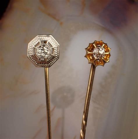 Lot Two Diamond And Fourteen Karat Gold Stick Pins
