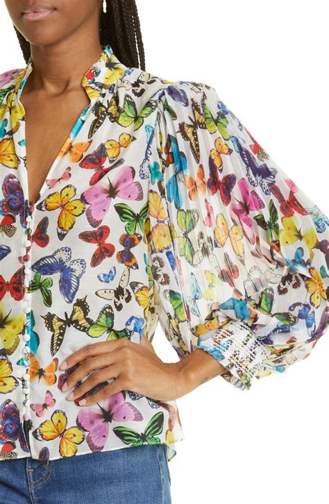 Alice Olivia Ilan Butterfly Print Cotton And Silk Blouse Nordstrom