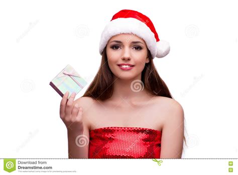 The Young Santa Girl In Christmas Concept Isolated On White Stock Image Image Of Costume