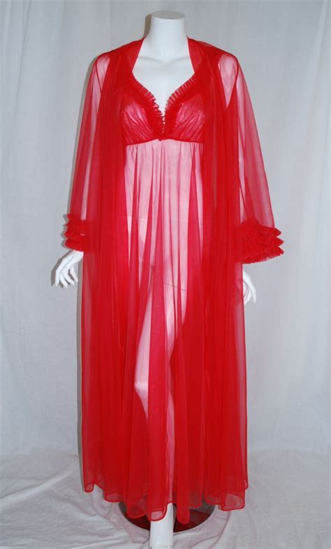 Clothing Vintage SHEER NIGHTGOWN PEIGNOIR PC Gown And Robe See Measurements Women S