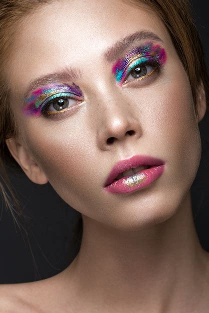 Premium Photo Beautiful Girl With Creative Colorful Makeup